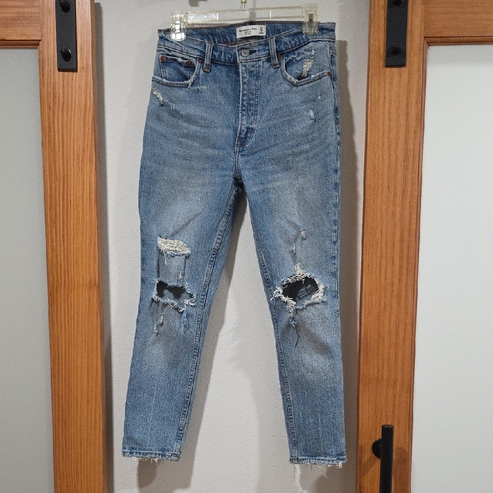 Abercrombie The Skinny High Rise Distressed Jeans Ankle Length